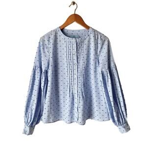 CeCe Embroidered Blue Blouse Size Small